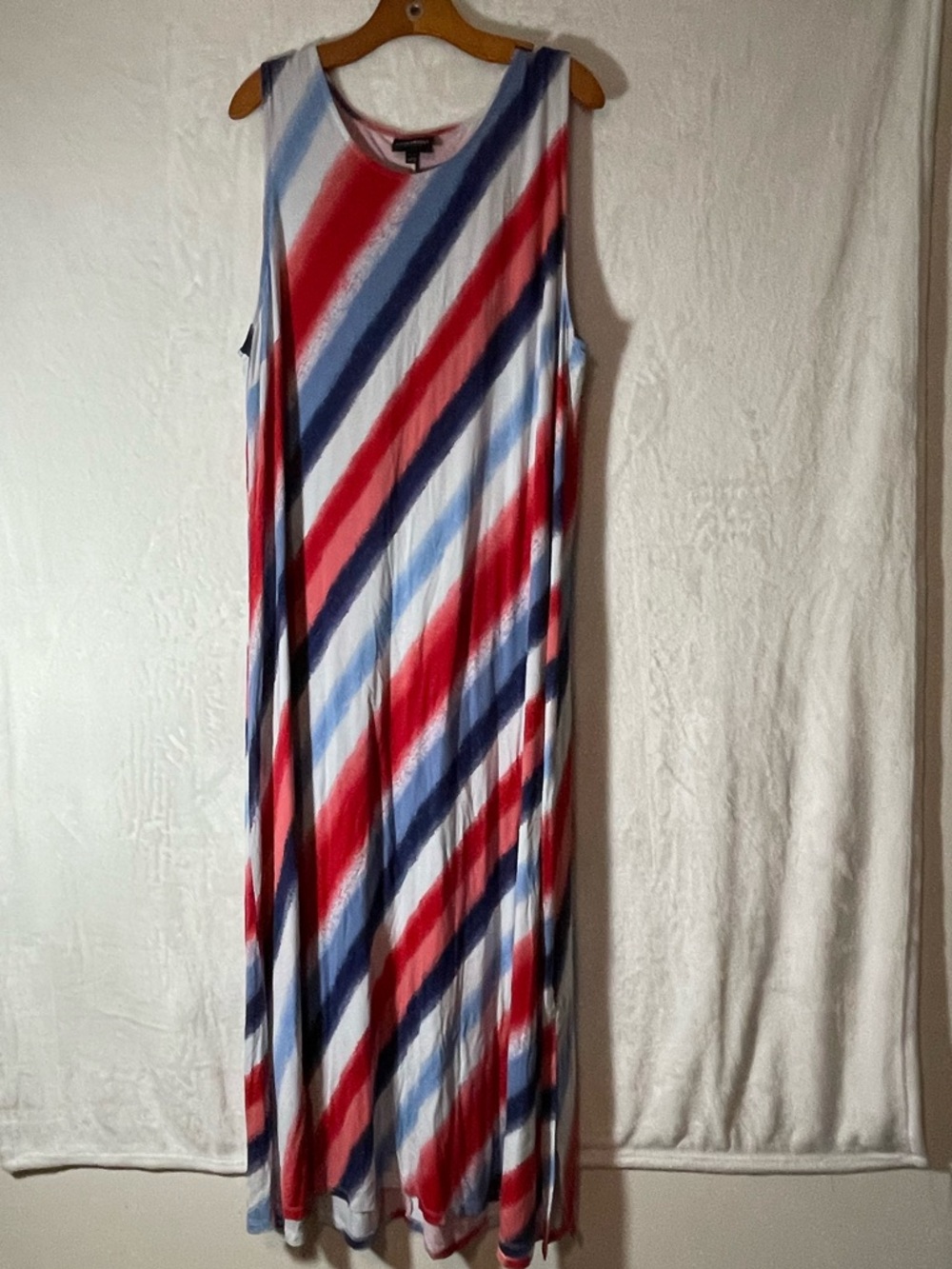 Lane Bryant Sleeveless Diagonal Stripe Maxi Dress in Red, Blue & White